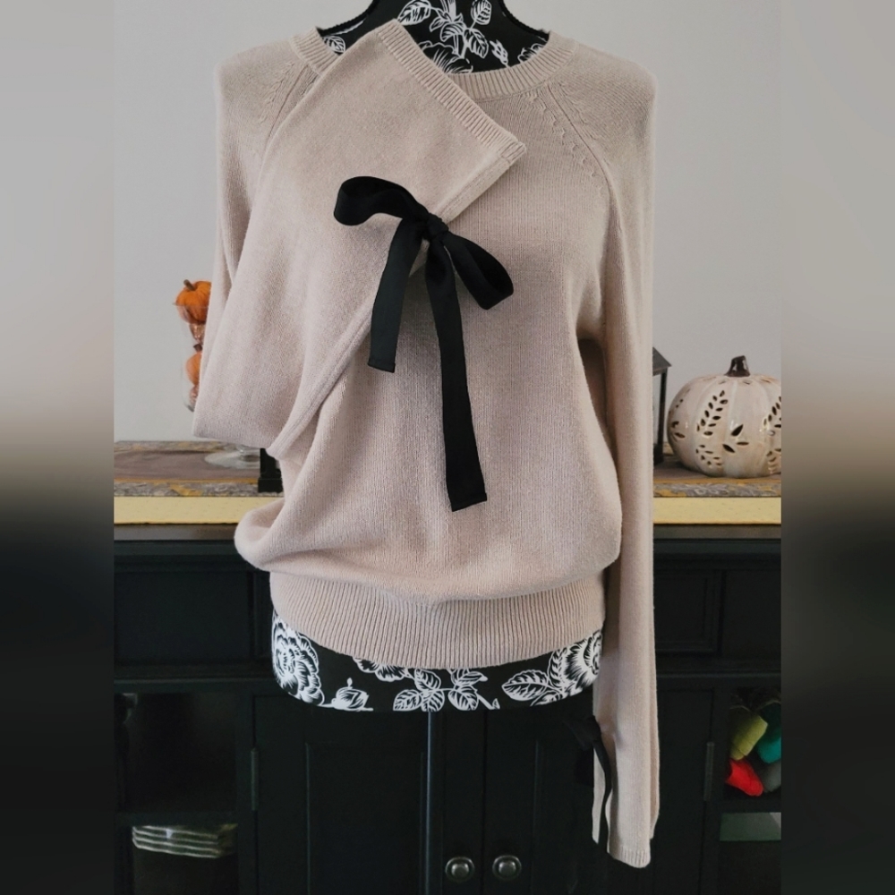 J. Crew Beige light Tan Sweater with Black Ribbon Detail